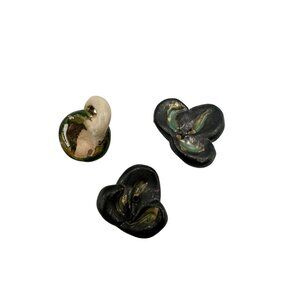 Unique Handcrafted Ceramic Buttons Set Of 4 Glazed Black & Green Artistic Design